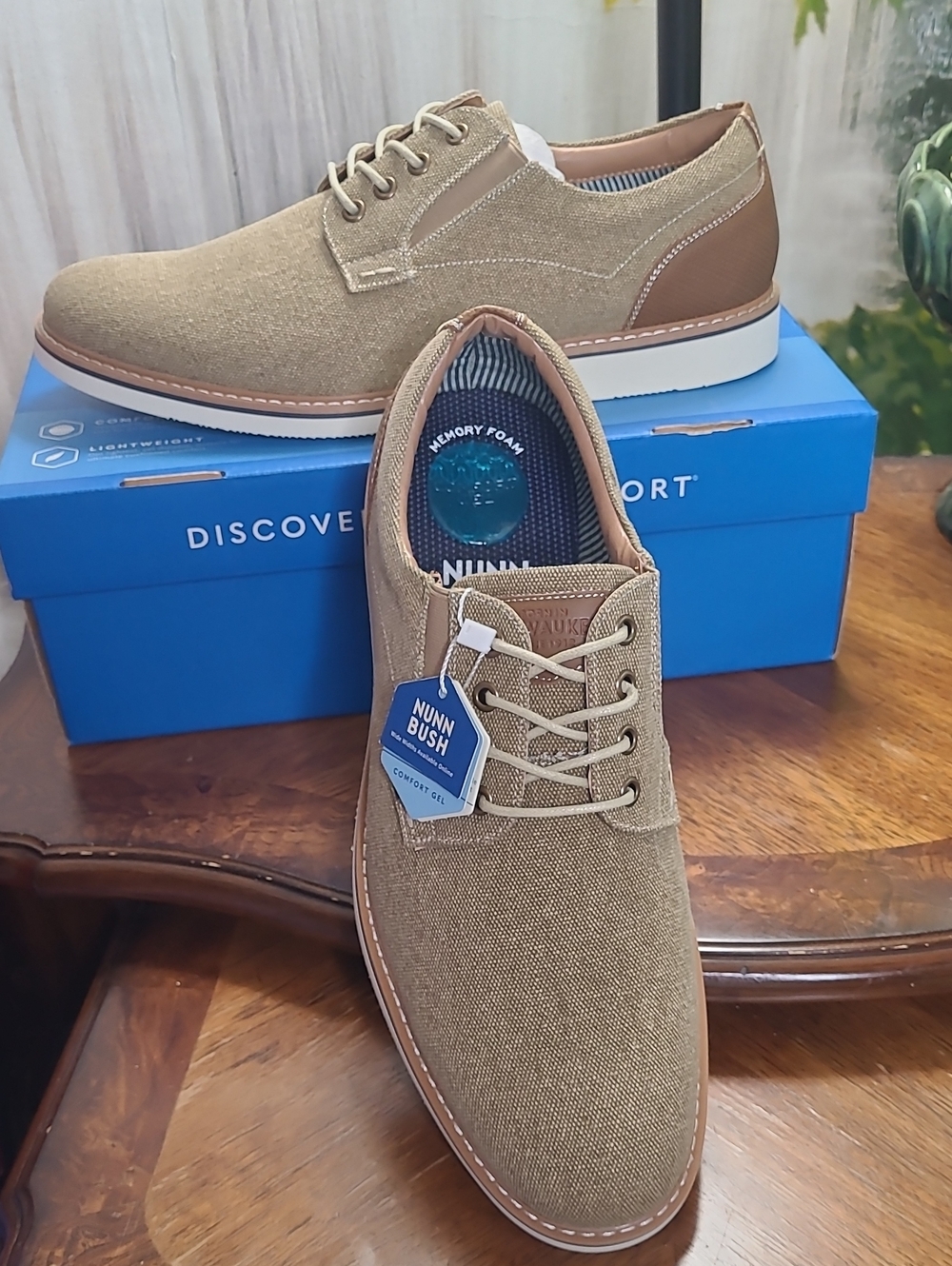 New in box! Nunn Bush Barklay Mens 11.5 Khaki Canvas Oxford Shoes